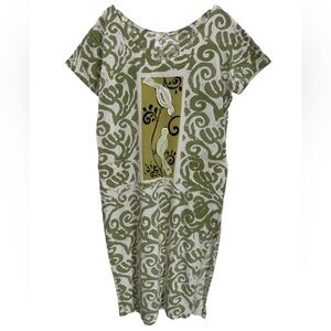 Olive Green Cotton Maxi Mumu Dress Oversized Caftan Coastal Loungewear L/XL